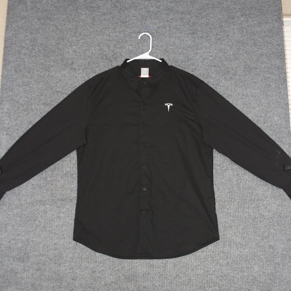 Tesla Button Up Shirt Mens XL Black Long Sleeve Embroidered Logo Casual Workwear